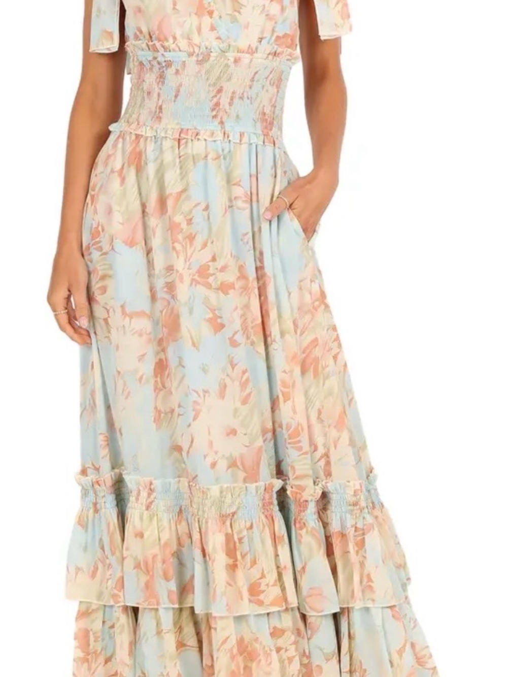 Petal & Pup Pastel Blue and Peach Floral Maxi Dress